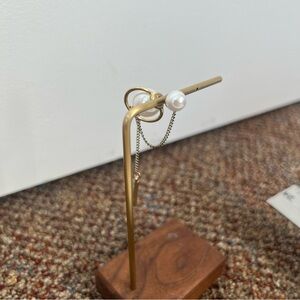 Gold tone faux pearl statement earring mismatch planet cosmic orb front back